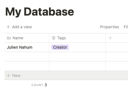 Creating a database in Notion